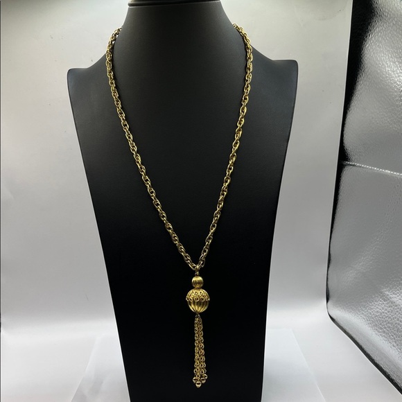 Necklace Chic Gold Tone Filigree Sphere Tassel Necklace Vintage - Picture 12 of 12